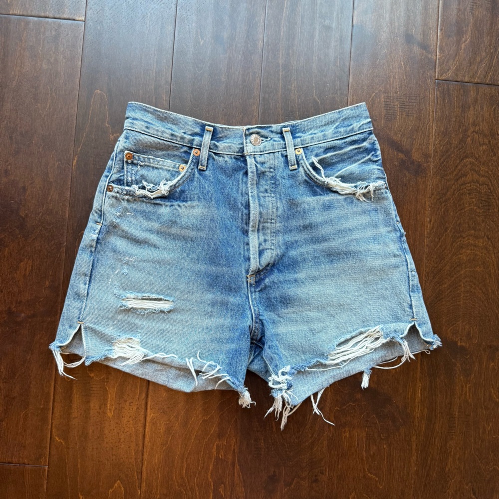Agolde Blue Jean Dee Shorts Distressed Jean Shorts High Rise Size 26 Denim